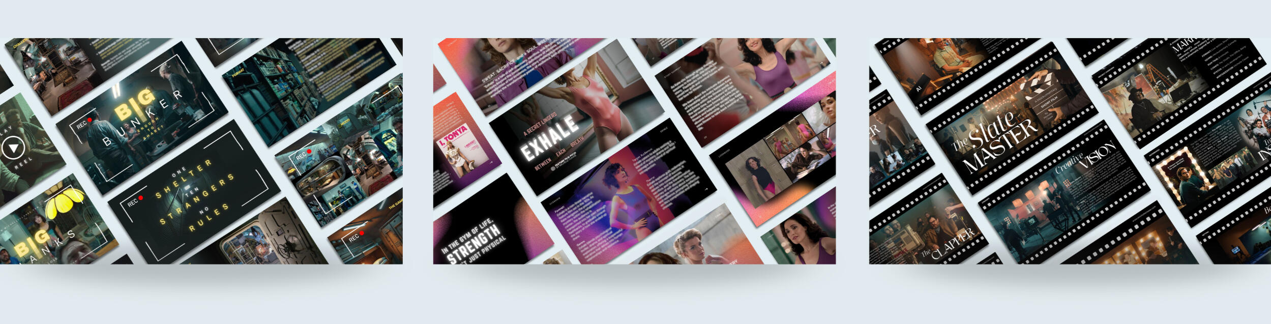 Example of a pitch deck slide — visually designed for a film or TV project, showcasing storytelling, layout, and visual style.